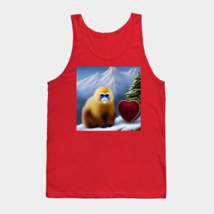 Cute Golden Snub-nosed Monkey with Heart - Valentine's Day gift Tank Top